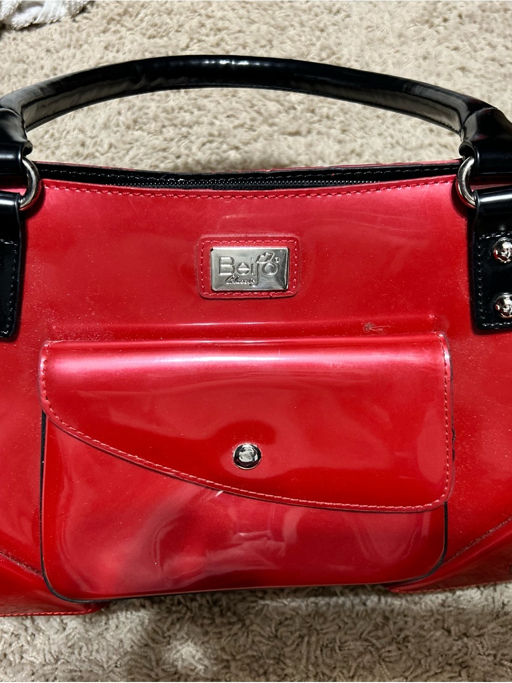 Beijo Red Patent Shoulder Bag with Black Trim